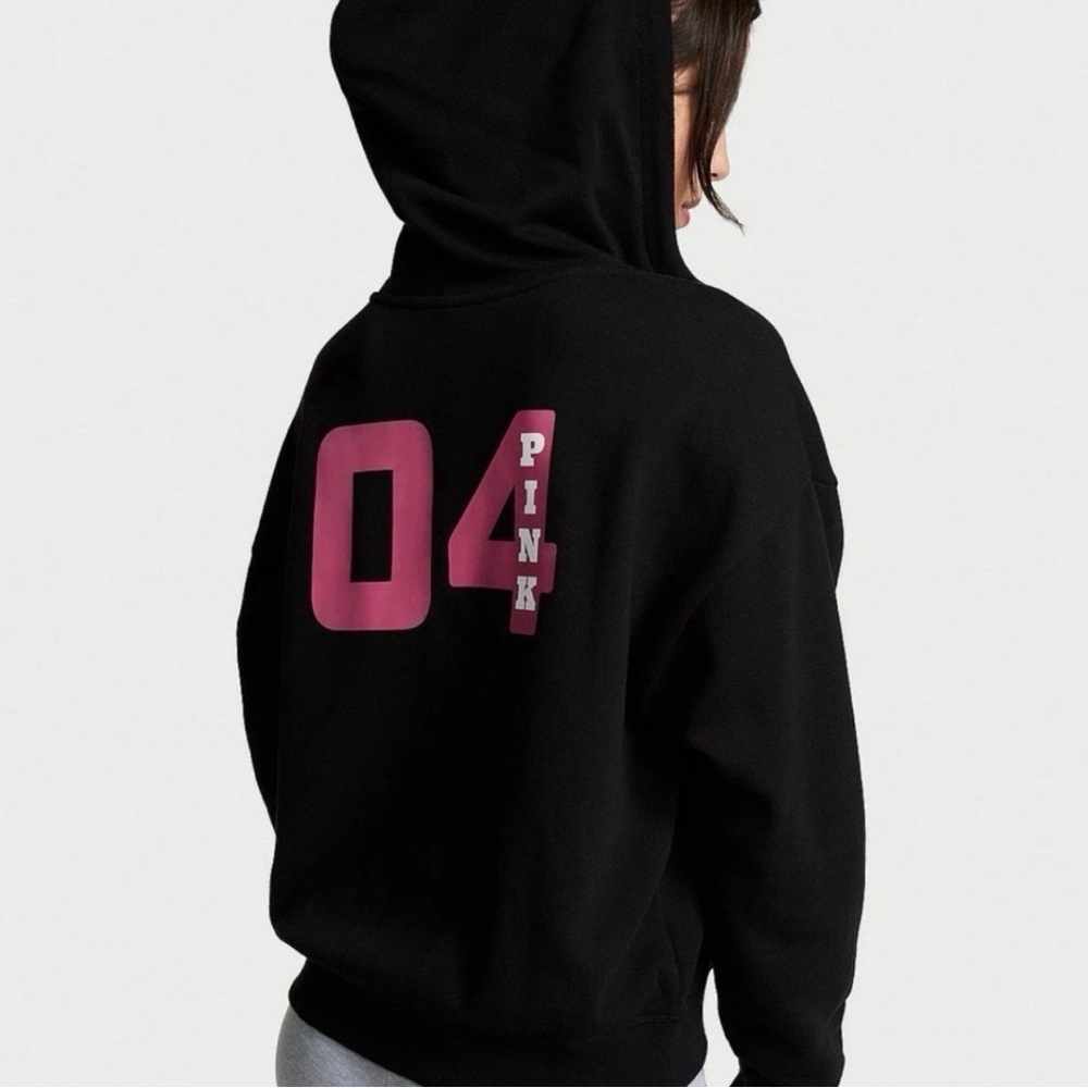 PINK Game Day Full Zip Black Hoodie Ltd Edition. Wild Berry lettering.